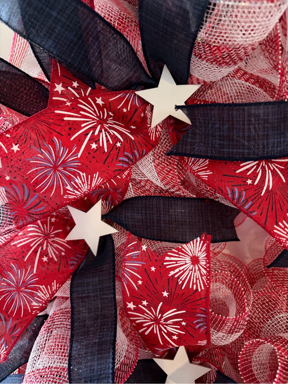 Patriotic Red & Navy Fireworks Holiday Wreath - Picture 3 of 4